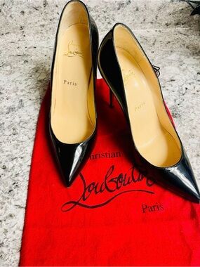 Christian Louboutin Black Patent Leather Pointed Pumps with Red Dust Bag